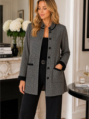 Northern Reflections Black and White Houndstooth Blazer Jacket